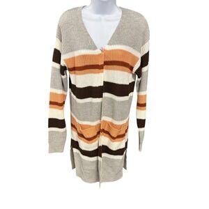 MISIA Women's Medium M Striped Open Front Long Sleeve Pocket Cardigan Sweater